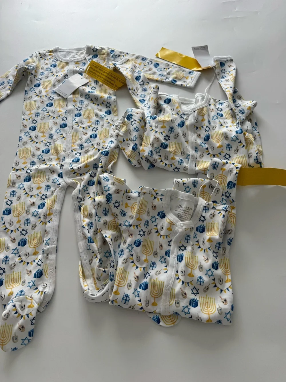 Holiday-Themed Infant Footed Pajama Coverall - White with Blue & Gold Prints